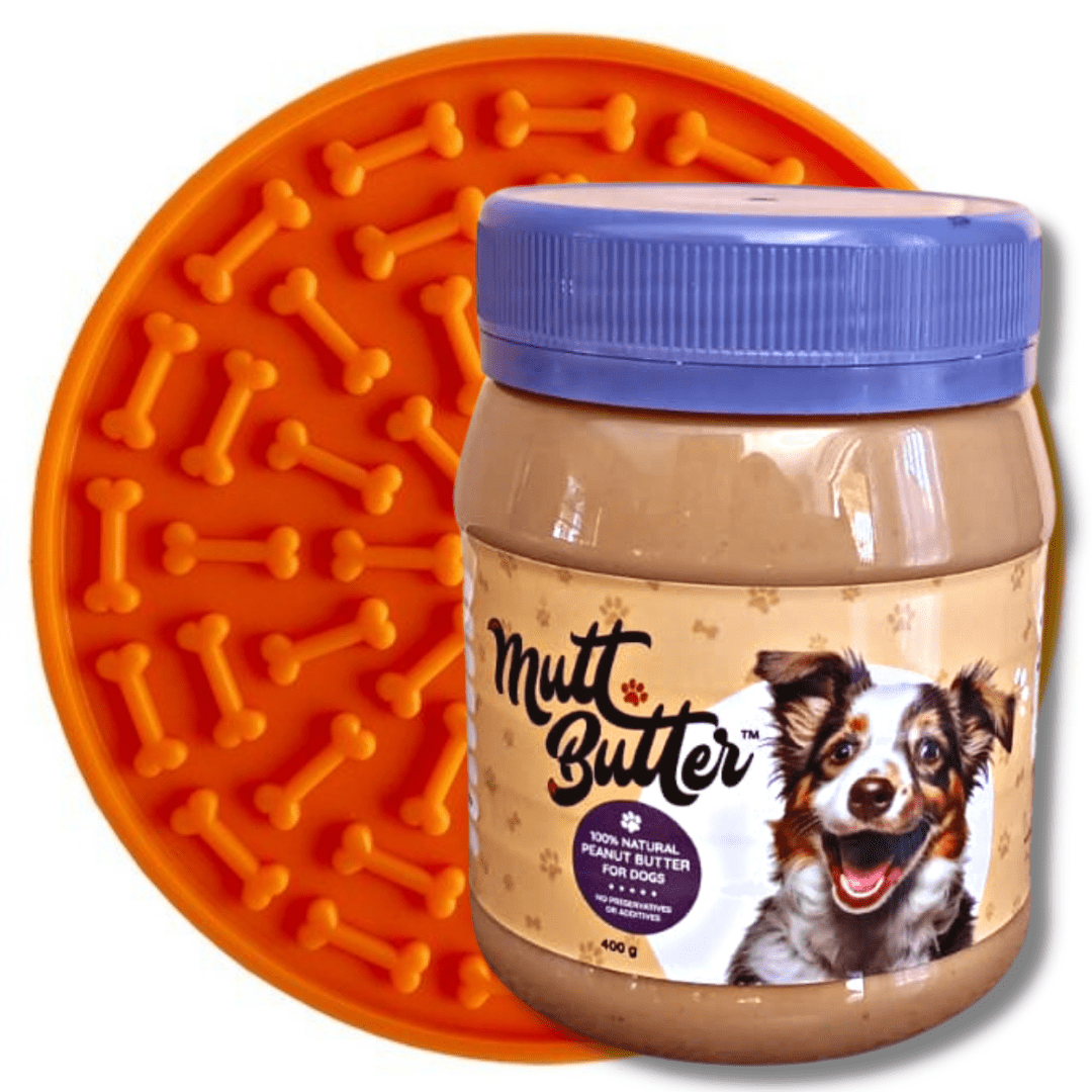 Lick Mat with 100% natural Mutt Butter (400 g) doggy friendly peanut butter