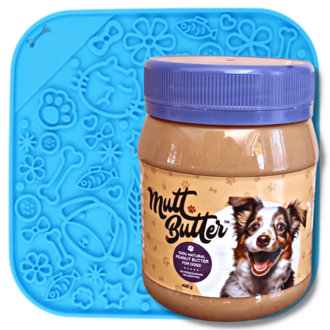 Square Lick Mat (20cm) with 100% natural Mutt Butter (400 g) doggy friendly peanut butter