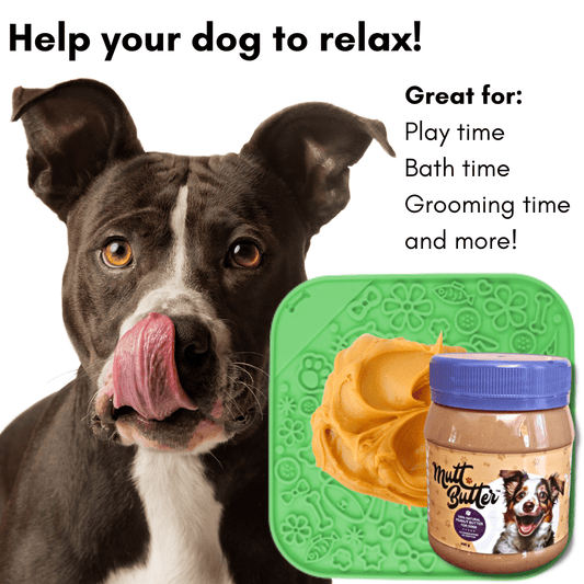 Square Lick Mat (20cm) with 100% natural Mutt Butter (400 g) doggy friendly peanut butter