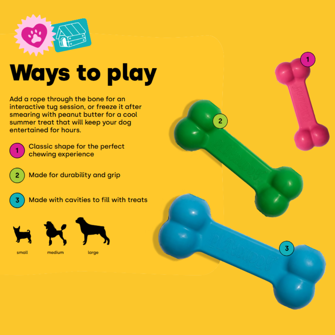 PlayBuddy Rubber Bone – for dogs who love to chew and fetch (S/M/L)
