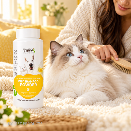 Pannatural Pets Fluffy & Bright Jasmine Dry Shampoo Powder – 220 ml lifestyle image