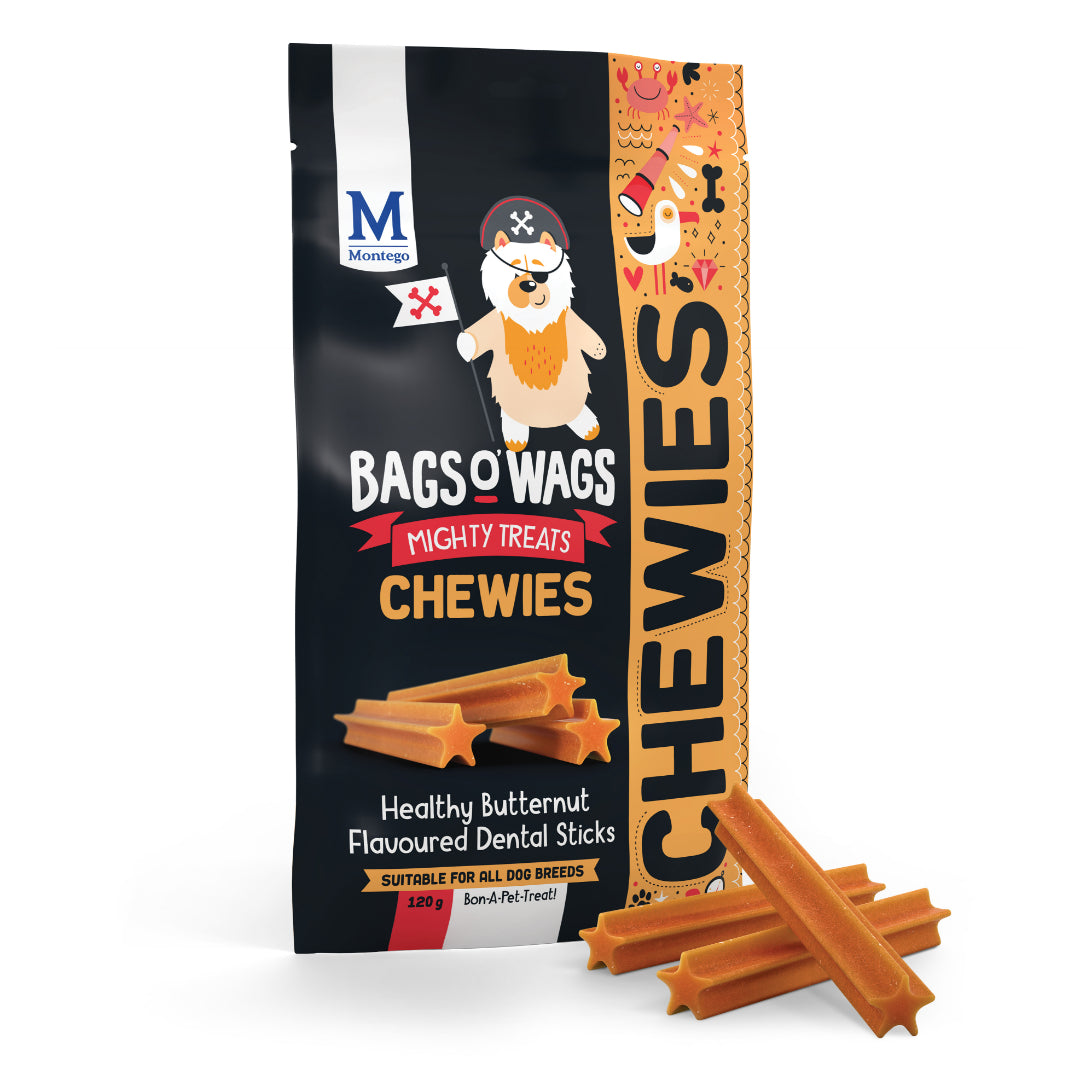 Montego Bags O' Wags Chewies - Healthy Butternut Flavoured Dental Sticks (120g)