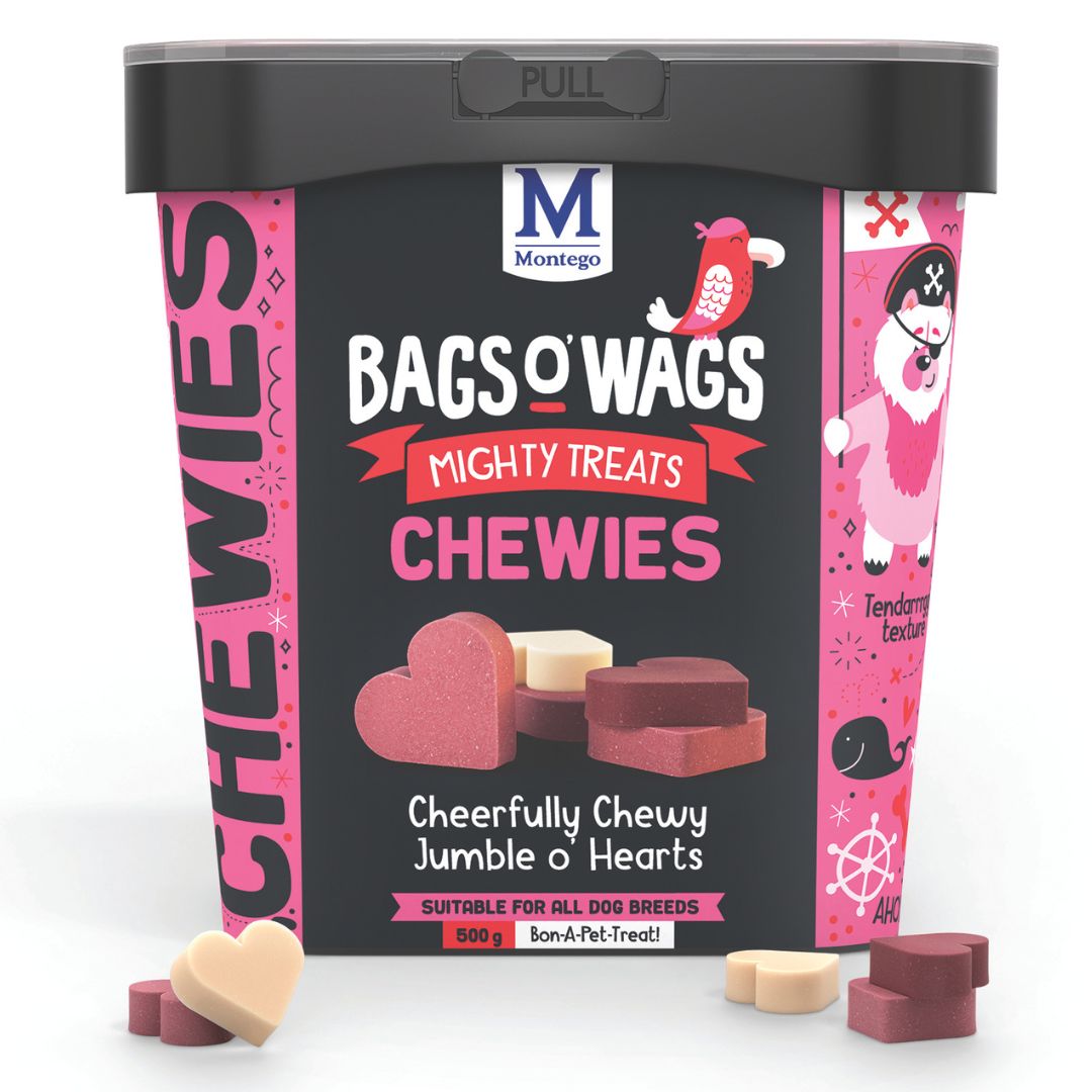 Montego Bags O' Wags Chewies - Cheerfully Chewy Jumble o' Hearts (500g)