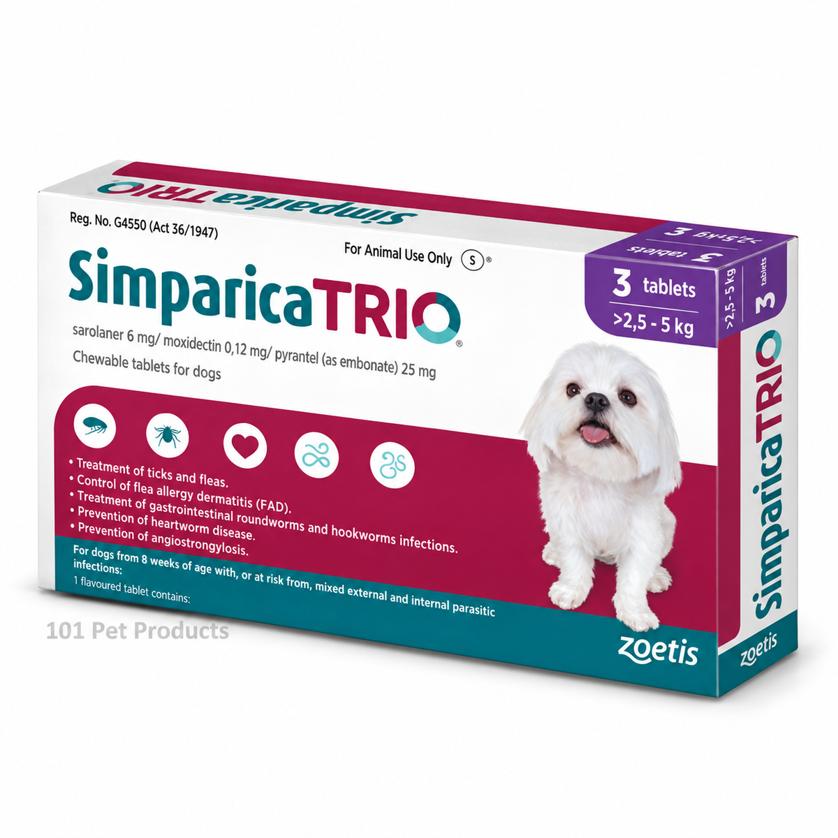 Simparica Trio 6 mg for Dogs 2.5–5 kg (3 Tablets)