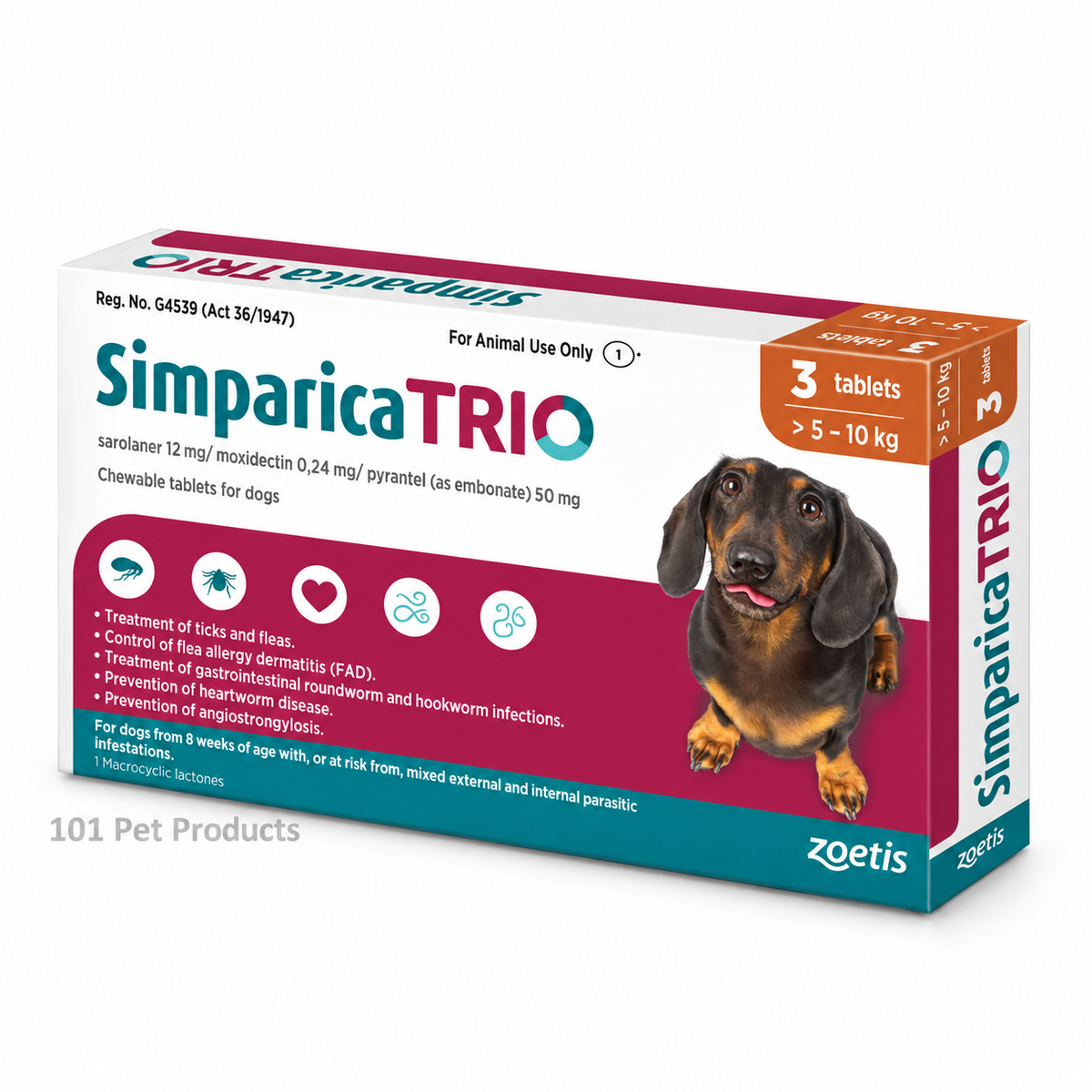Simparica Trio 12 mg for Dogs 5.1–10 kg (3 Tablets)