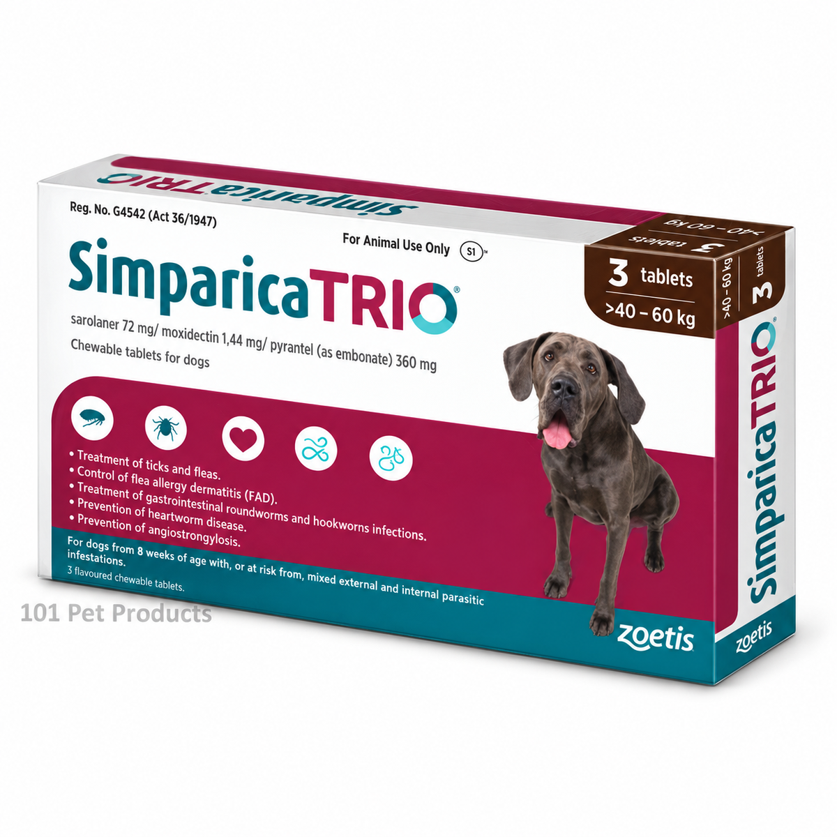 Simparica Trio 72 mg for Dogs 40.1–60 kg (3 Tablets)