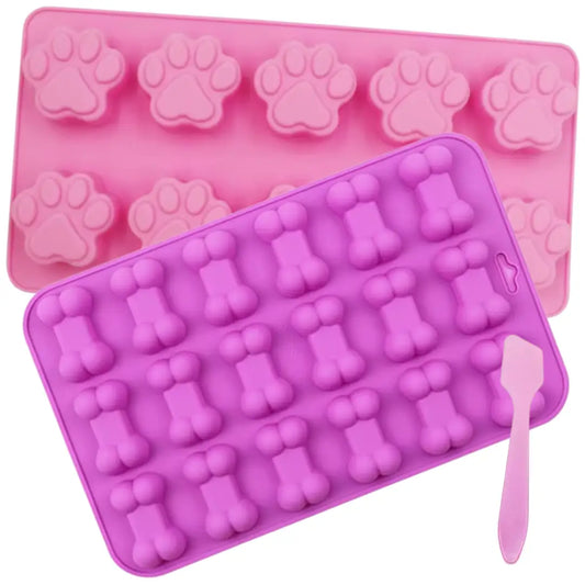 Paw & Bone Silicone Mould Set with Mini Spatula – For Pet Treats & Creative Crafts