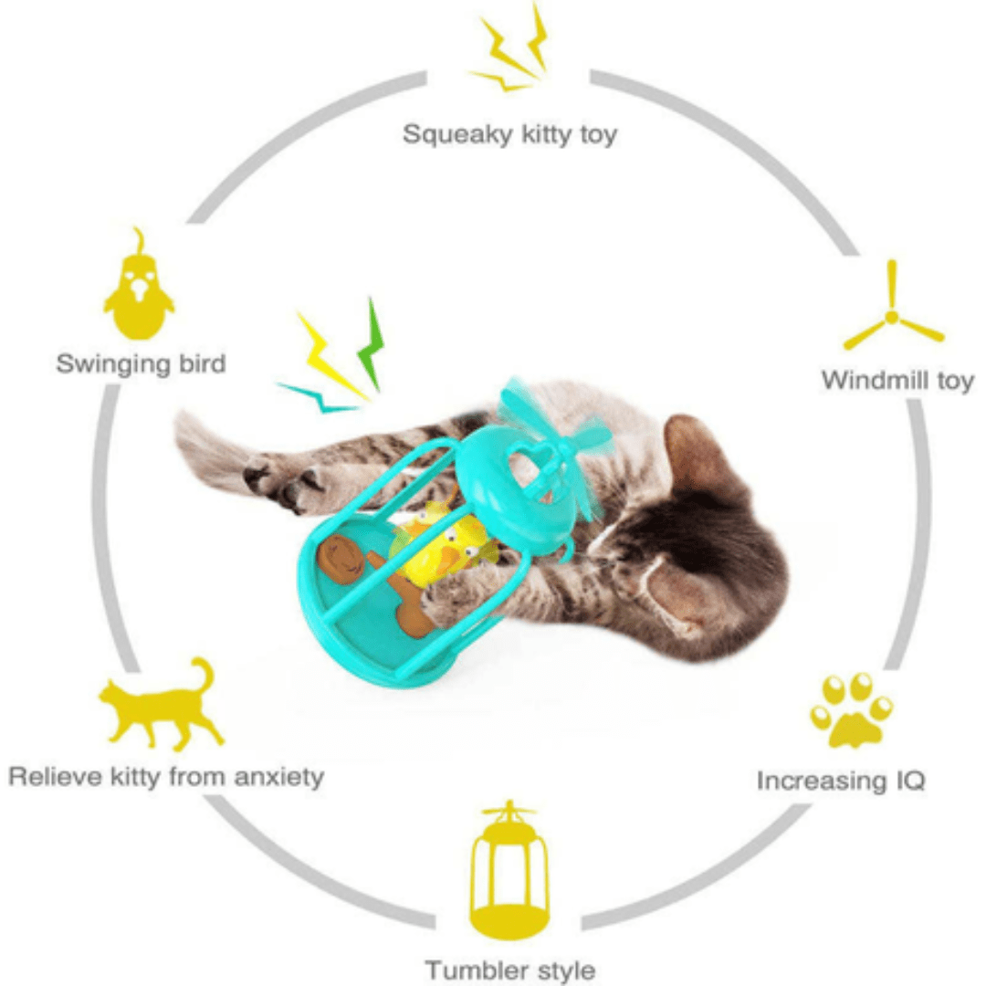 Interactive Cat Toy - Tumbler Makes Birdy Sounds and Twirls Around