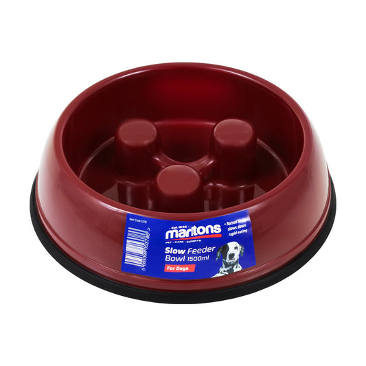 Slow Feeder Bowl Plastic 1500Ml - Red