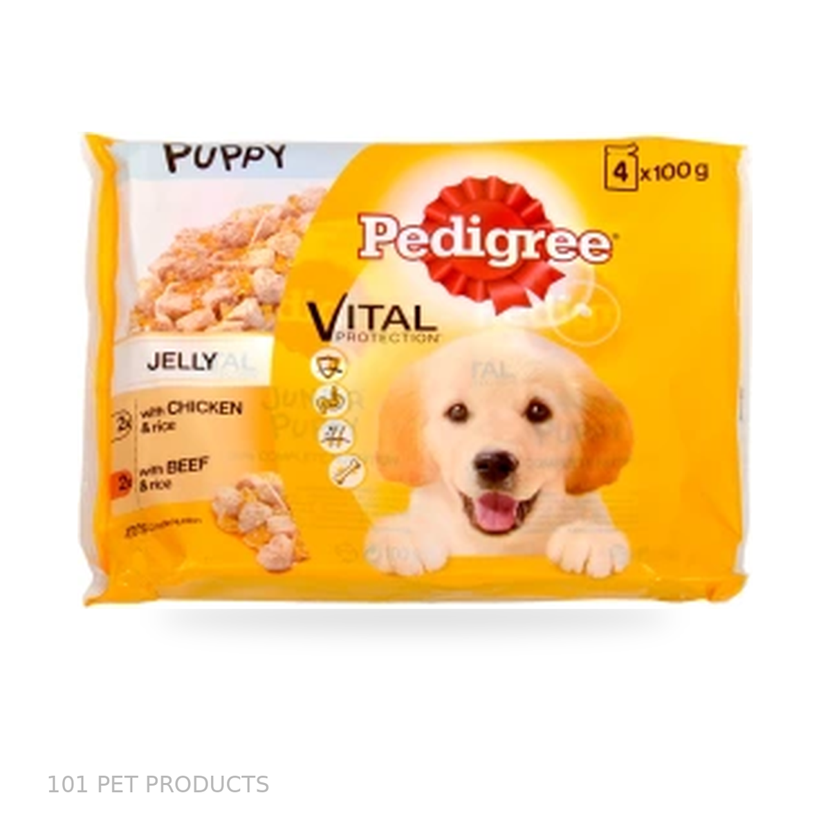 Pedigree Puppy Wet Dog Food Pouches in Jelly – Chicken & Beef with Rice (13 × 4 × 100 g)