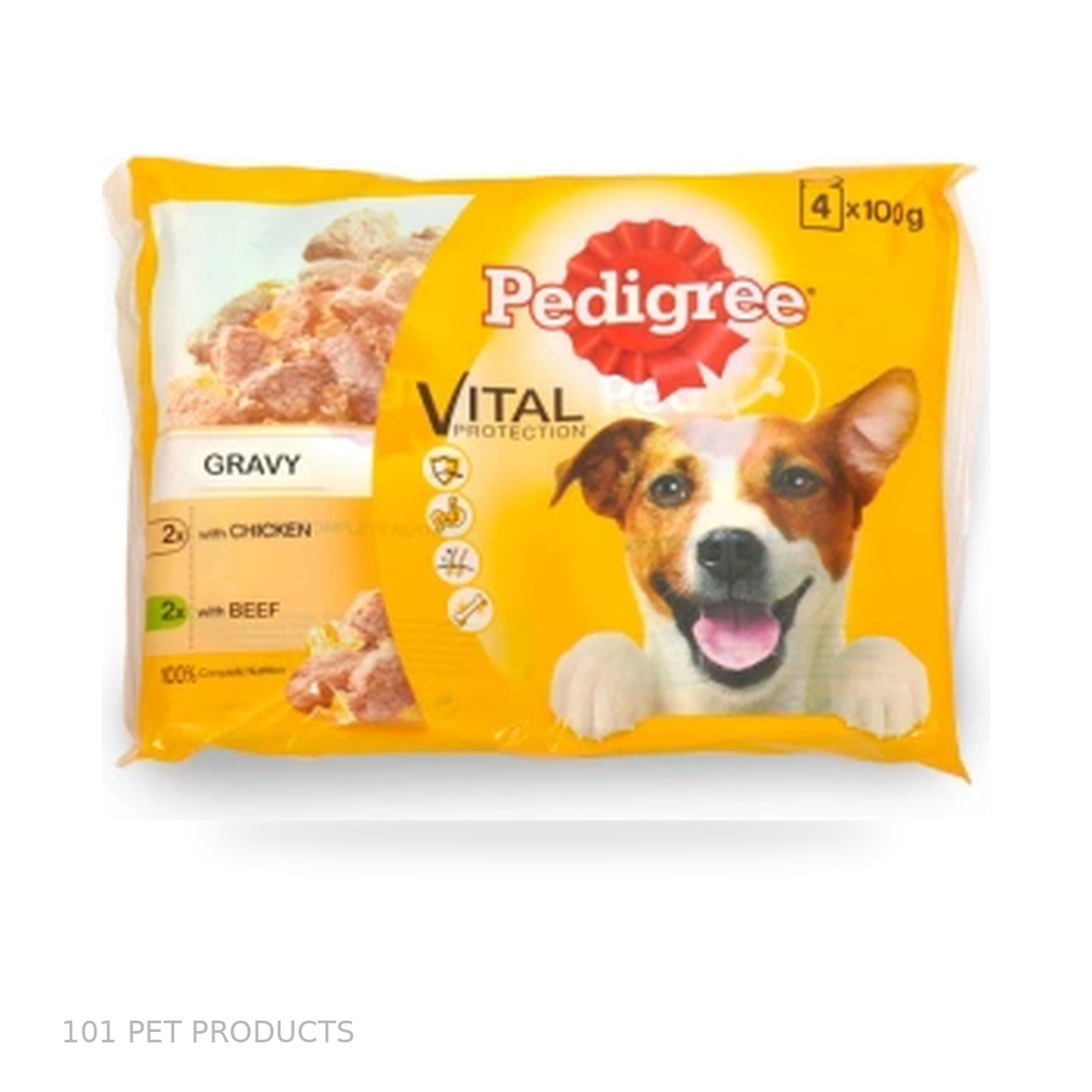 Pedigree Adult Wet Dog Food Pouches in Gravy – Chicken & Beef with Vegetables (13 × 4 × 100 g)