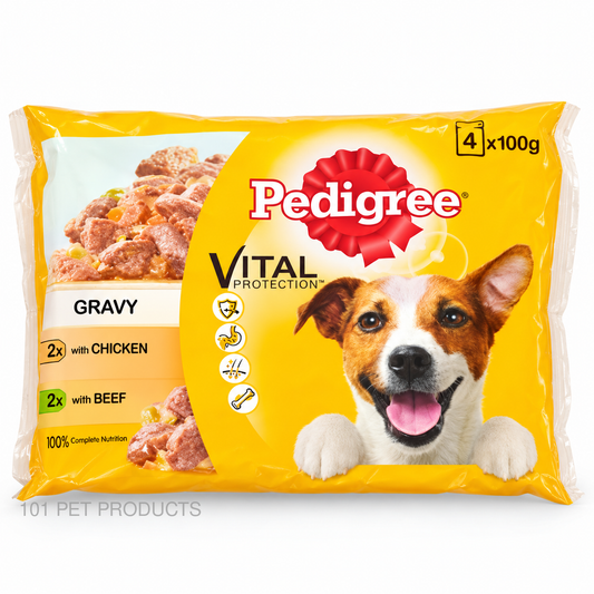 Pedigree Adult Wet Dog Food Pouches in Gravy – Chicken & Beef with Vegetables (13 × 4 × 100 g)