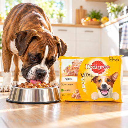 Pedigree Adult Wet Dog Food Pouches in Gravy – Chicken & Beef with Vegetables (13 × 4 × 100 g) lifestyle image