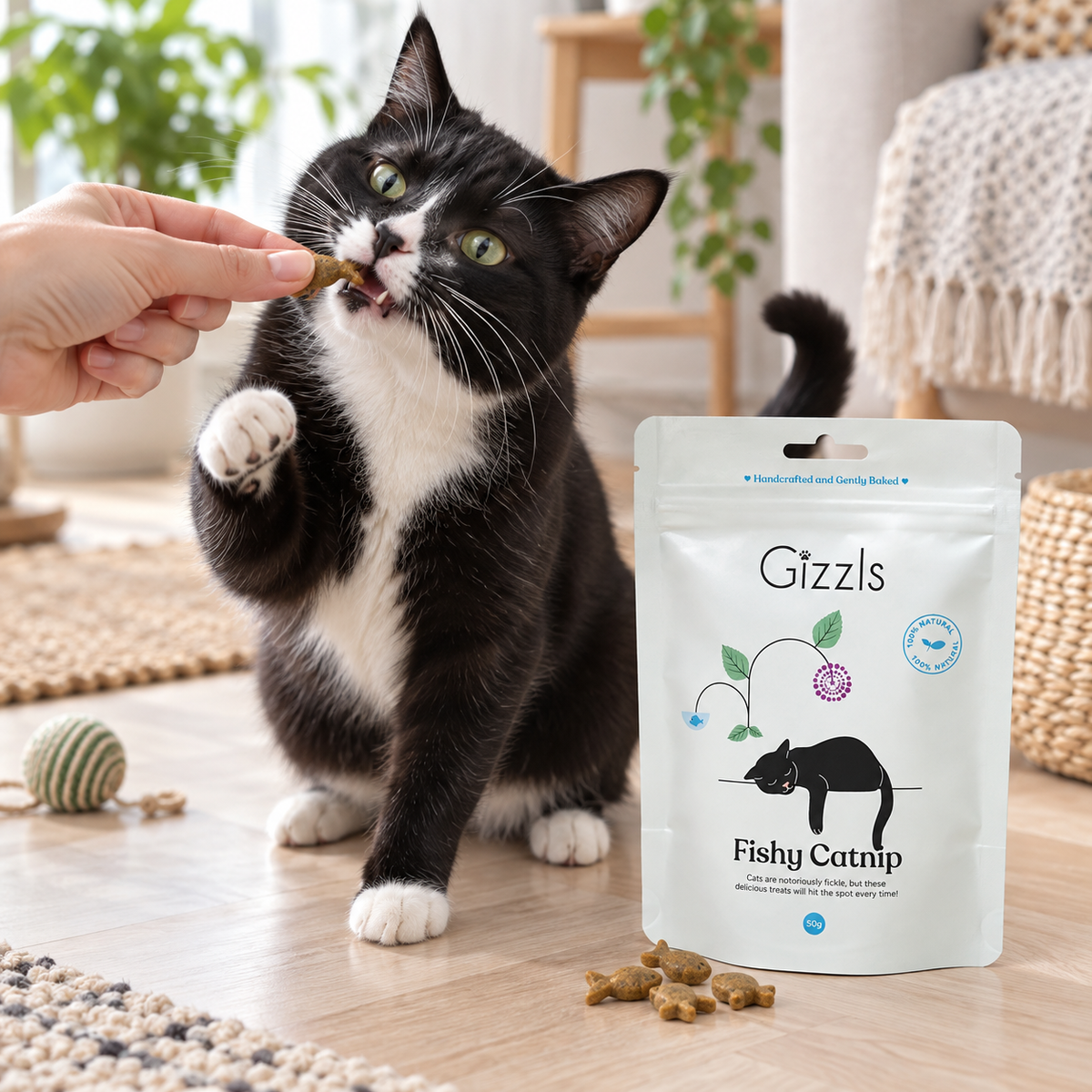 Gizzls Fishy Catnip Cat Treats (50 g) lifestyle image
