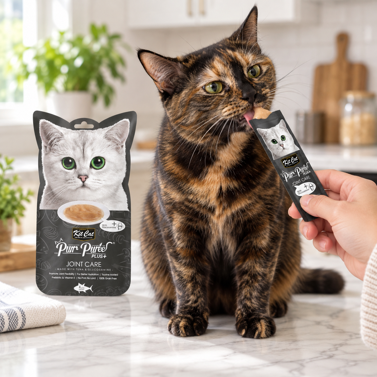 Kit Cat PurrPuree Joint Care Tuna Treats (4 × 15 g) lifestyle image