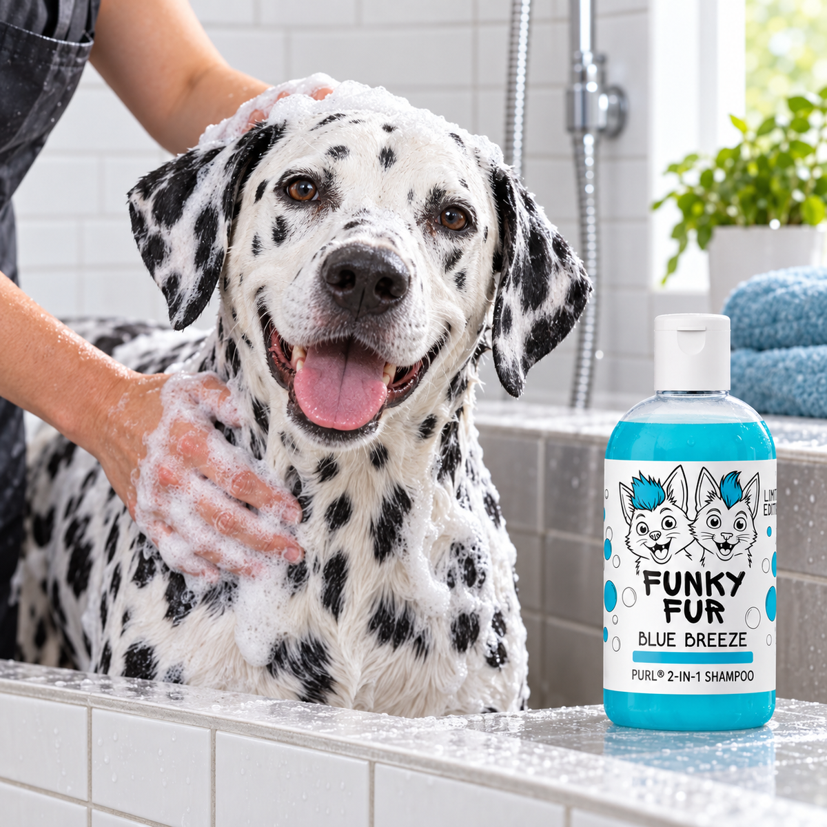 Purl Funky Fur Blue Breeze Shampoo 250 ml for Cats & Dogs lifestyle image