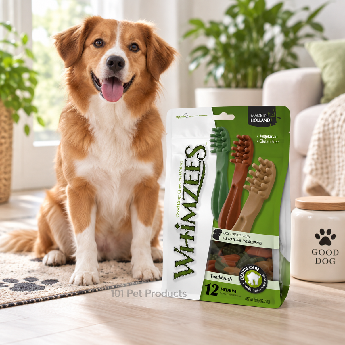 Whimzees Toothbrush Dental Chews – Medium (12 Pieces)