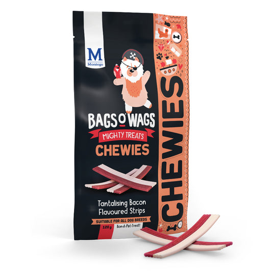 Montego Bags O' Wags Chewies - Tantalising Bacon Flavoured Strips (120g)