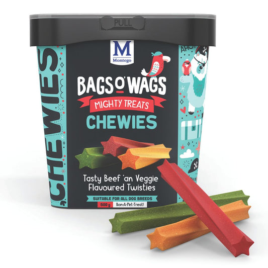 Montego Bags O' Wags Chewies - Tasty Beef 'an Veggie Flavoured Twisties (500g)