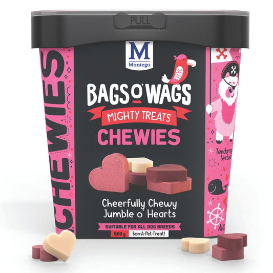 Montego Bags O' Wags Chewies - Cheerfully Chewy Jumble o' Hearts (500g)