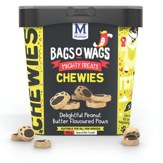 Montego Bags O' Wags Chewies - Delightful Peanut Butter Flavoured Paws (500g)