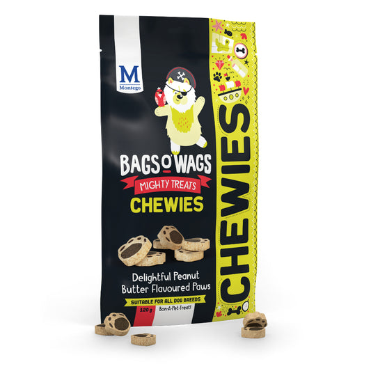 Montego Bags O' Wags Chewies - Delightful Peanut Butter Flavoured Paws (120g)